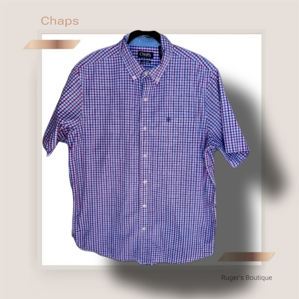 🌿Chaps Men's Blue & Purple Check Button Down Shirt, size XL - Picture 2 of 9
